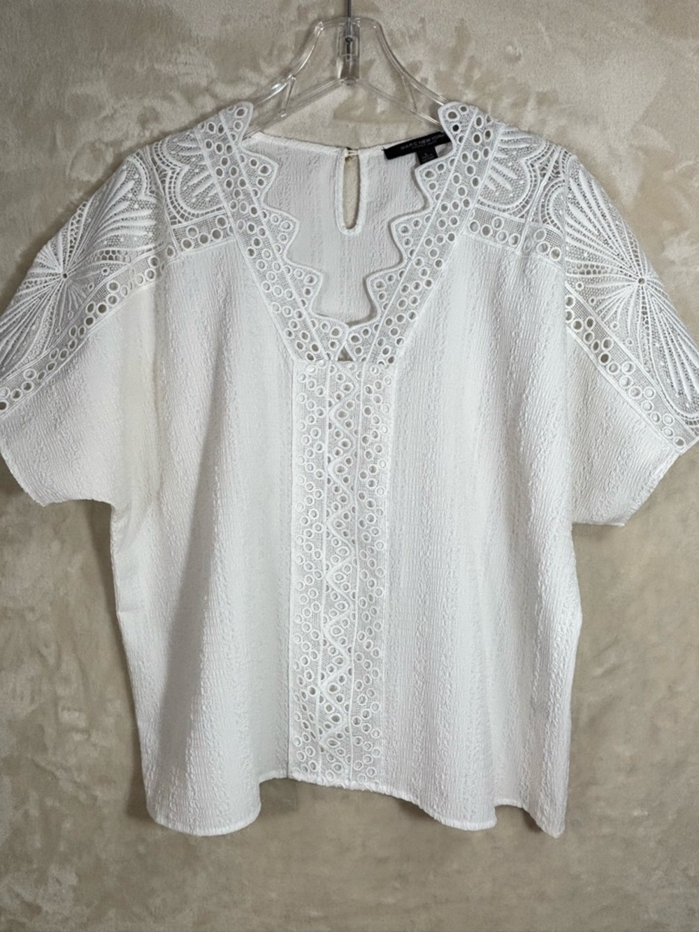 Marc New York White Eyelet Scalloped V-Neck Tunic
